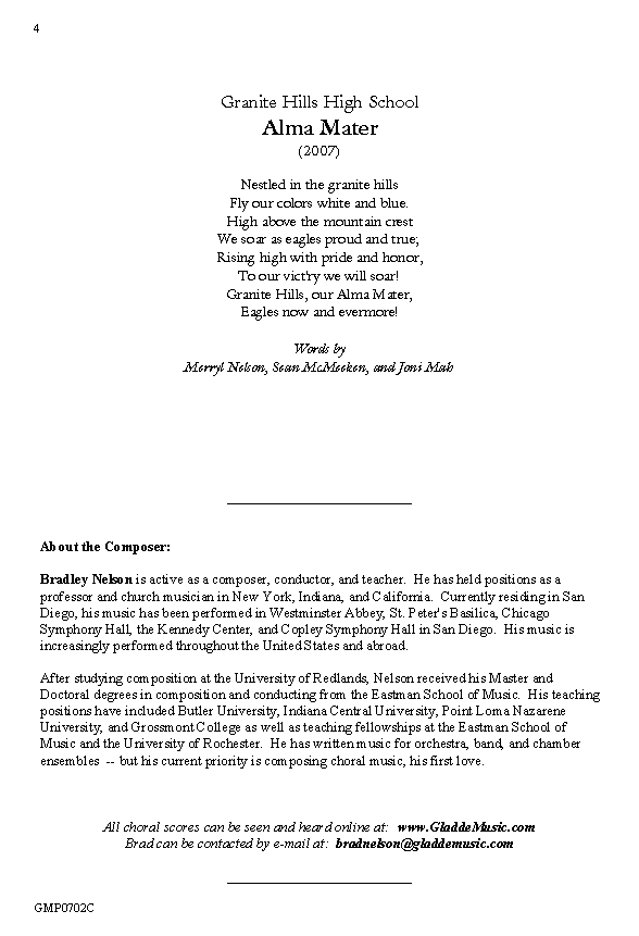 Granite Hills High School Alma Mater - Choral, p.4